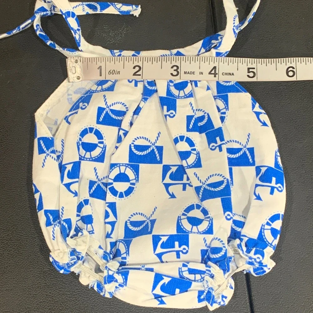 VTG My Friend‎ Doll Nautical Anchor Romper and Hat Set Blue White Summer Outfit